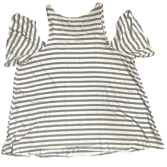 Red Camel Cold Shoulder Short Sleeve Blue and White Striped Top - Picture 9 of 9